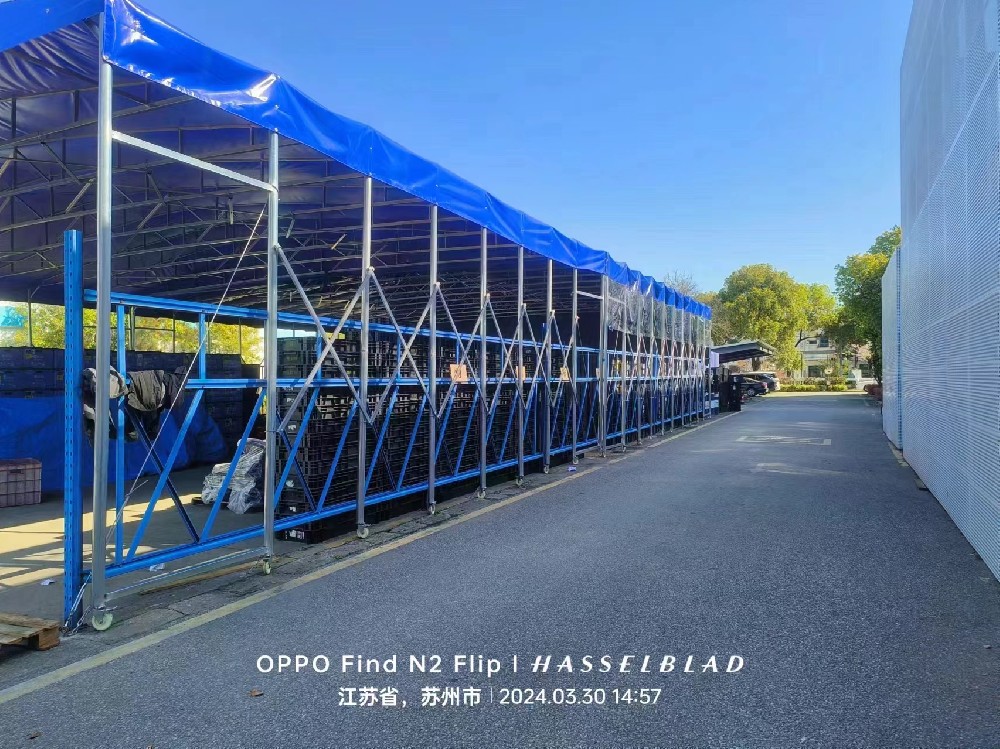 大（dà）型倉庫移動推（tuī）拉雨棚 收縮式加厚棚子 戶外活動籃球場蓬 伸（shēn）縮手動篷